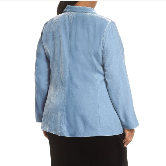 New w/Tags Eileen Fisher 3X Plus - Velvet Notch Collar Long Blazer, Light Blue - Picture 11 of 12